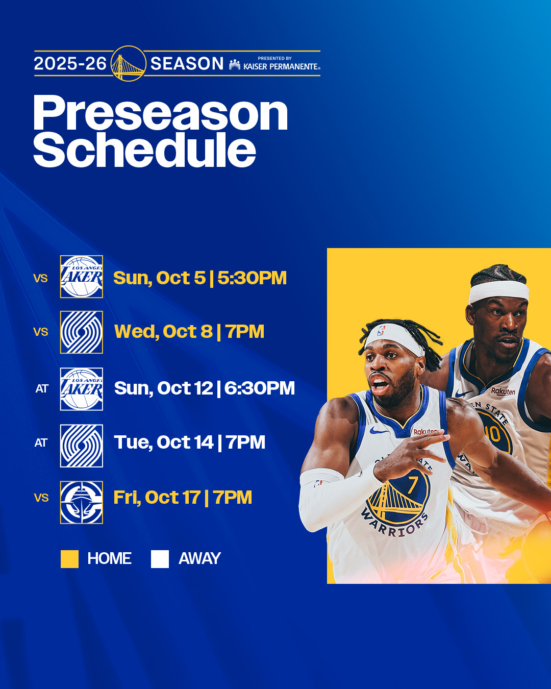 开云入口-勇士公布季前赛赛程：两战湖人，客战开拓者！